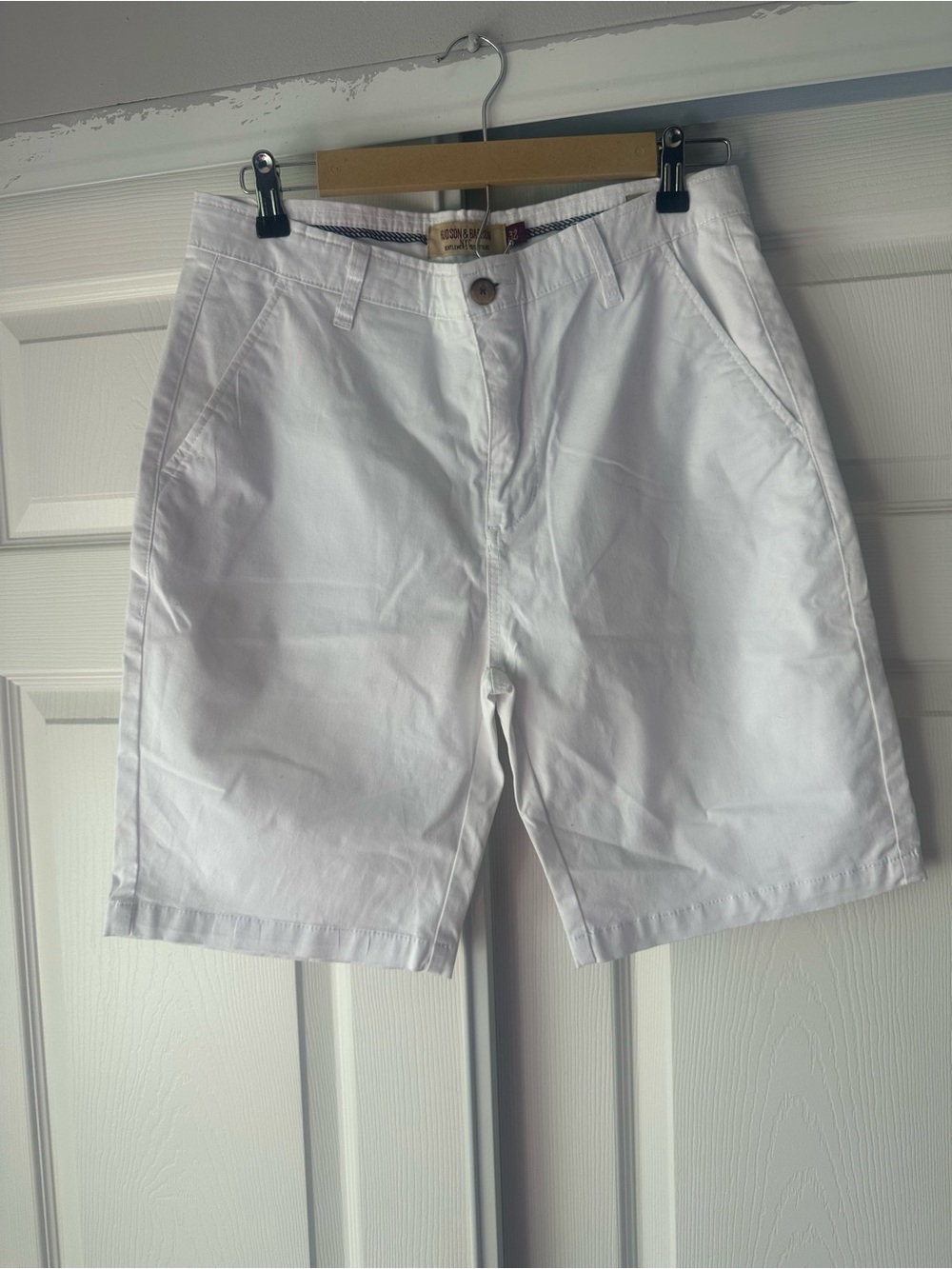 Men's White Flat-Front Cotton Blend Shorts